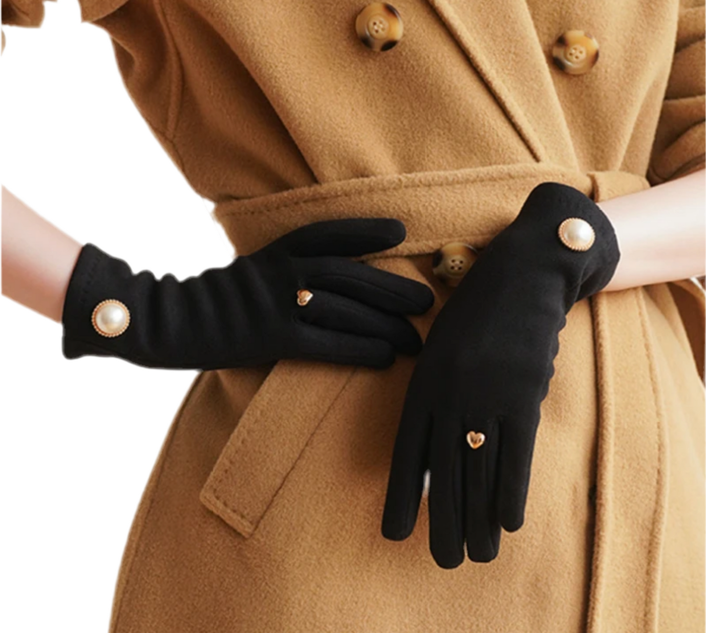 Nova Suede Pearl + Heart Embellished Gloves