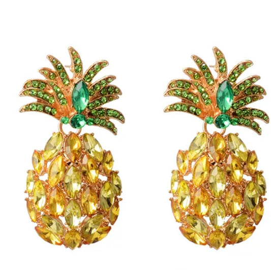 Tropical Bikini Bottom Pineapple Studded Earrings