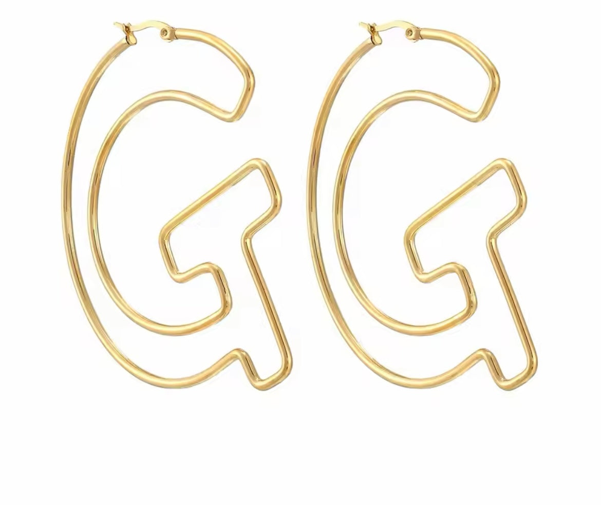 Alphabetically Hooped Stenciled Golden Hoop Earrings