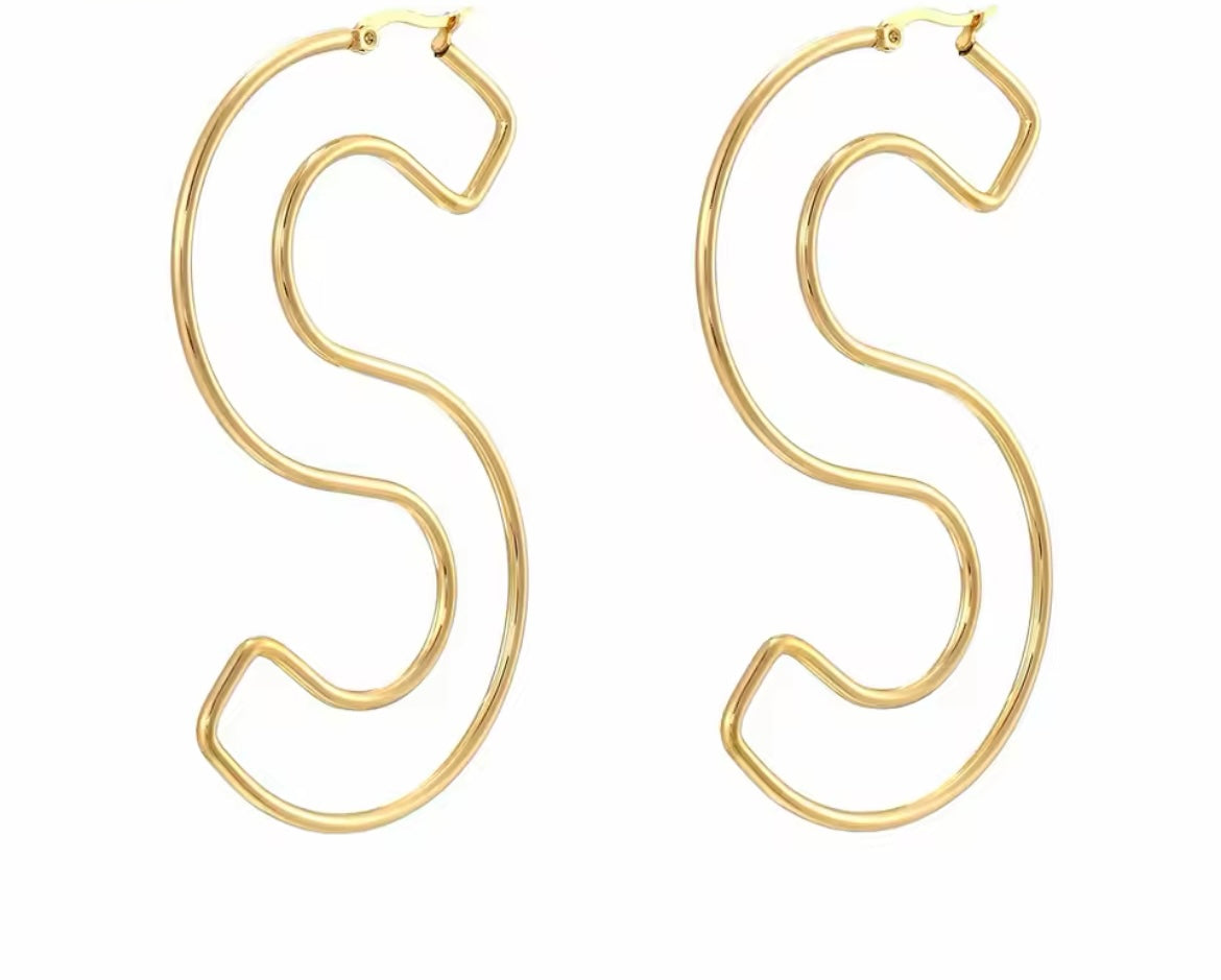 Alphabetically Hooped Stenciled Golden Hoop Earrings