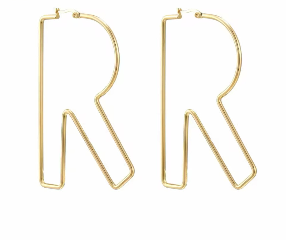 Alphabetically Hooped Stenciled Golden Hoop Earrings