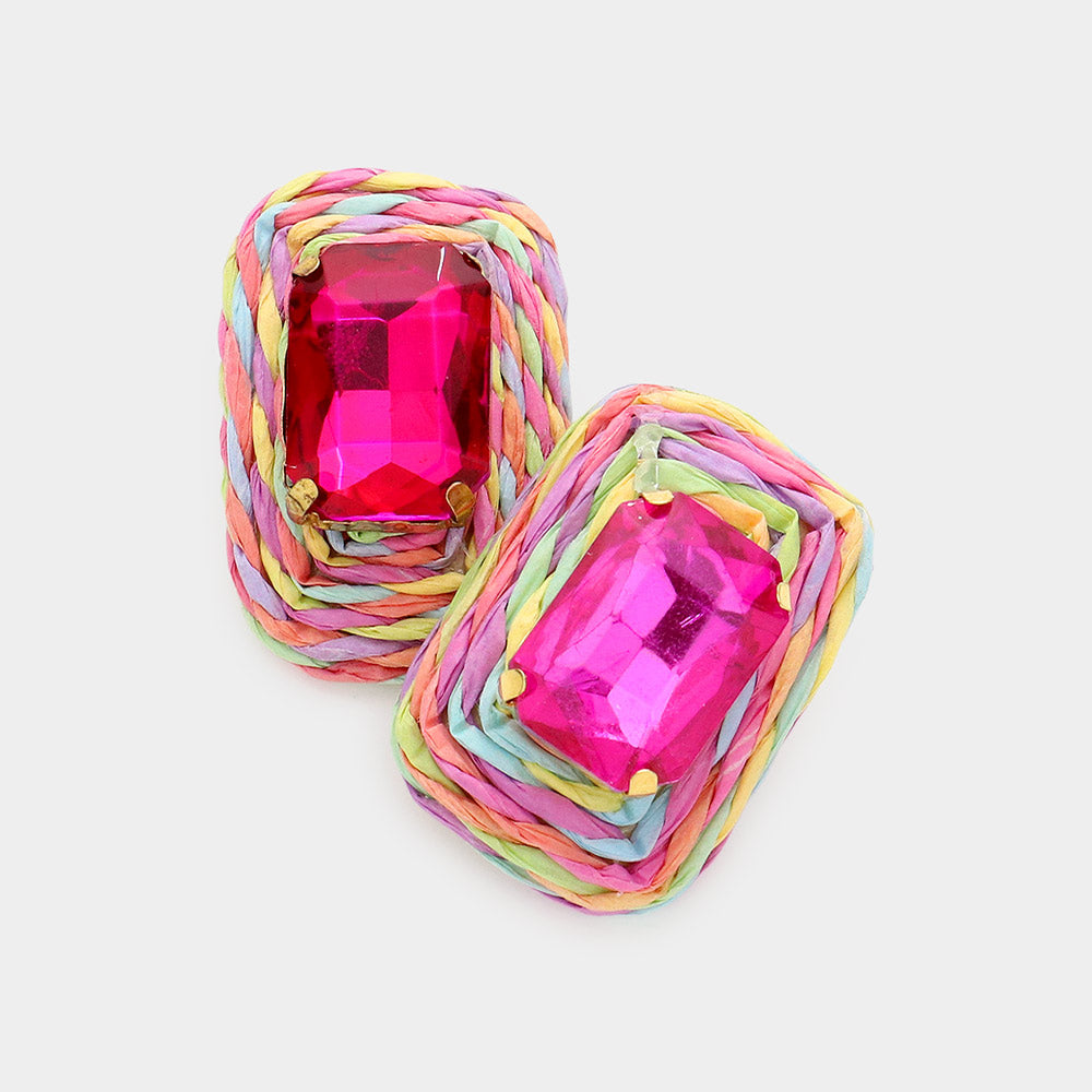 Zanzibar Raffia Emerald Cut Earrings